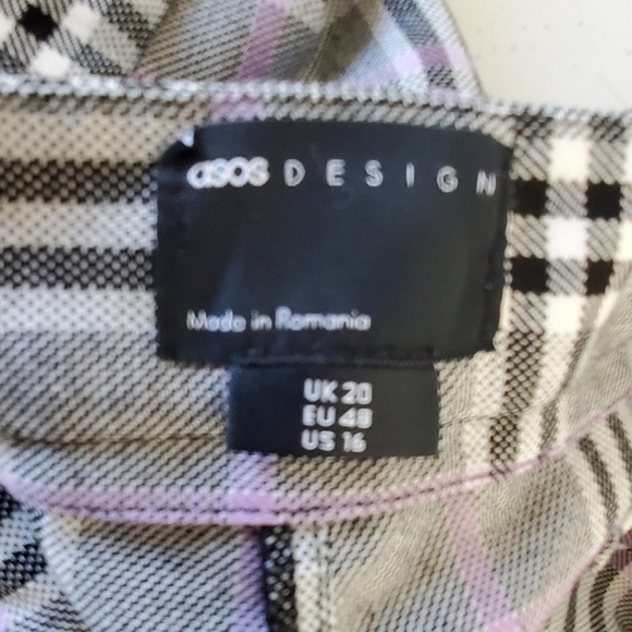ASOS DESIGN Smart Tapered Pants Size 16 Purple Pow Check Viscose Blend Preppy - Picture 14 of 15